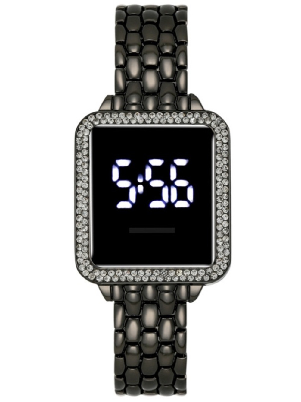 Women’s Black Digital Watch LED Touchscreen Rhinestone Square Face Watch